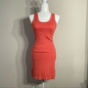 Crown Jewel Apparel Tank Sleeveless Shirt Dress Bodycon Red Orange Stripe Sz SM